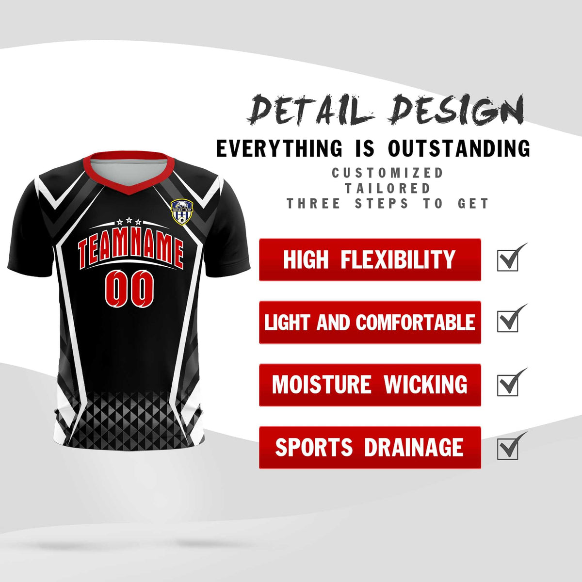 Custom Black Abstract Breathable Soccer Tops/Sets Jersey