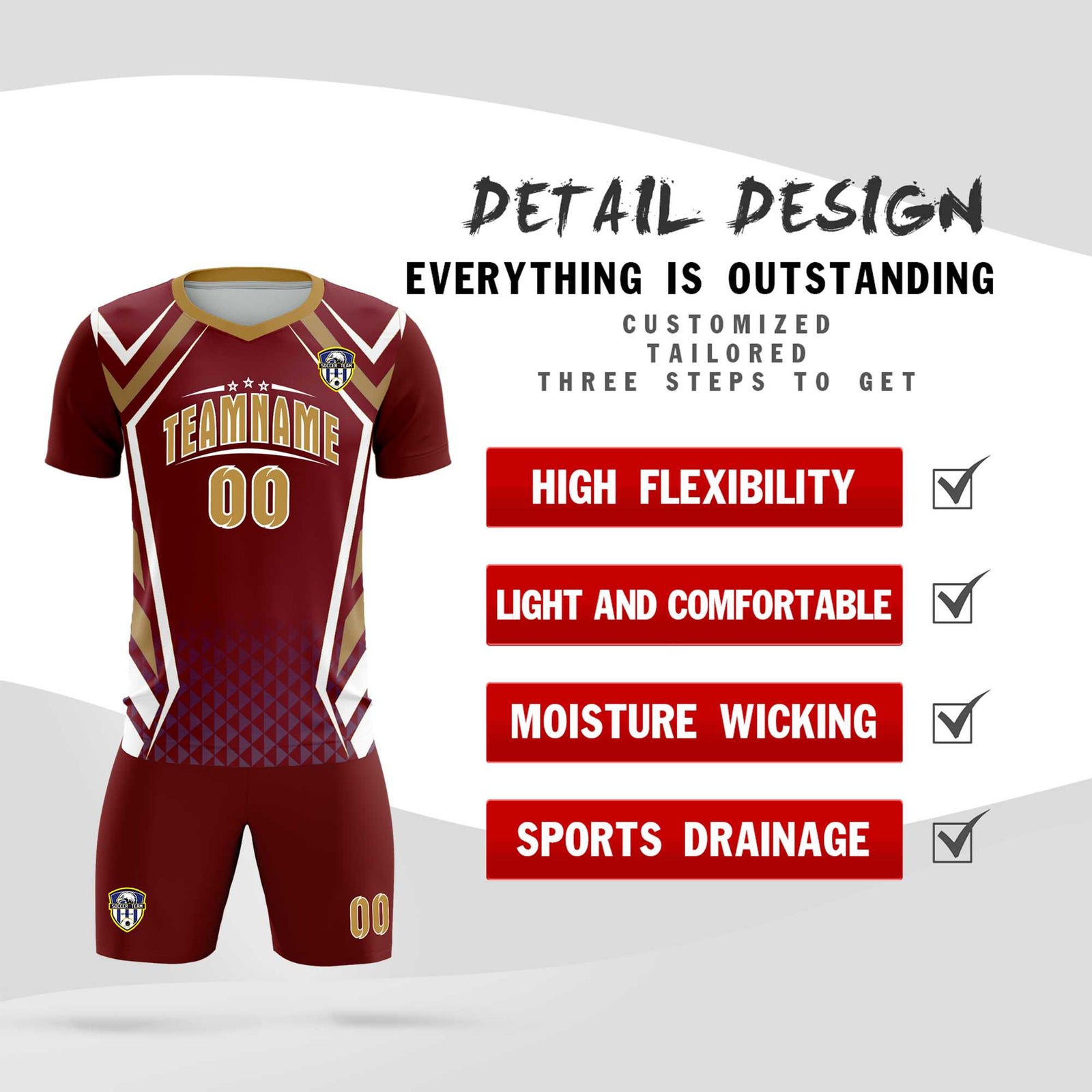 Custom Crimson Abstract Breathable Soccer Tops/Sets Jersey