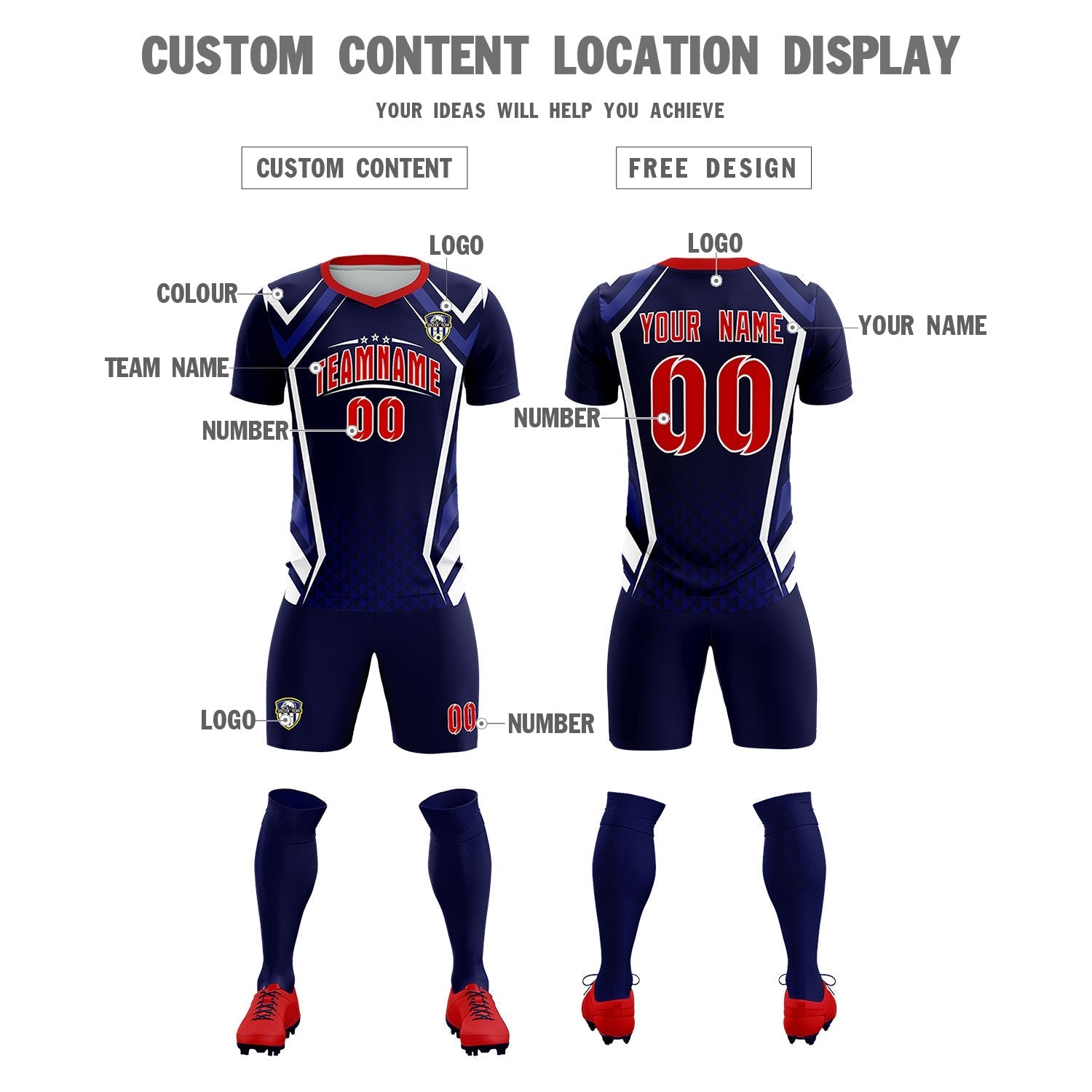 Custom Navy Abstract Breathable Soccer Tops/Sets Jersey