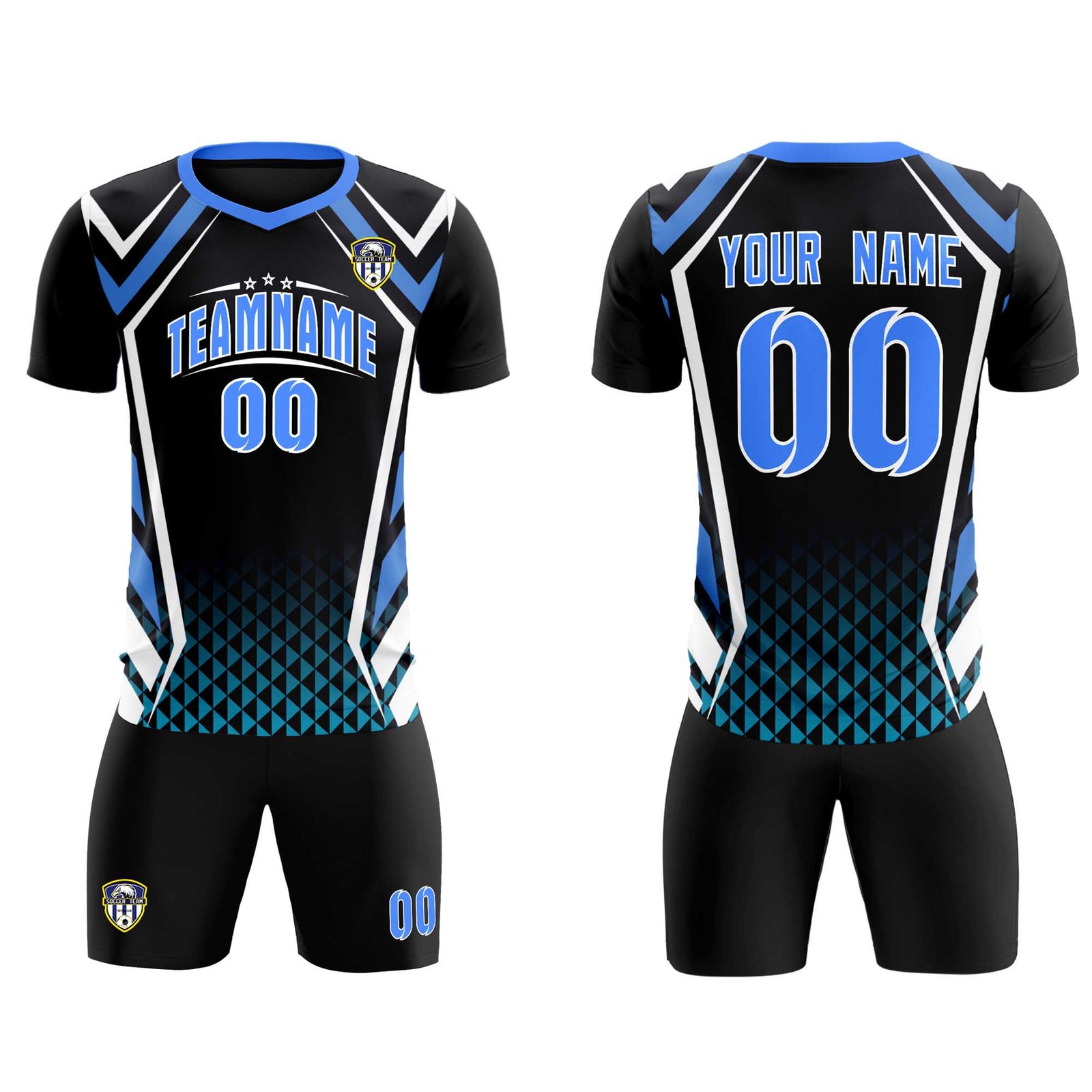 Custom Black Abstract Breathable Soccer Tops/Sets Jersey