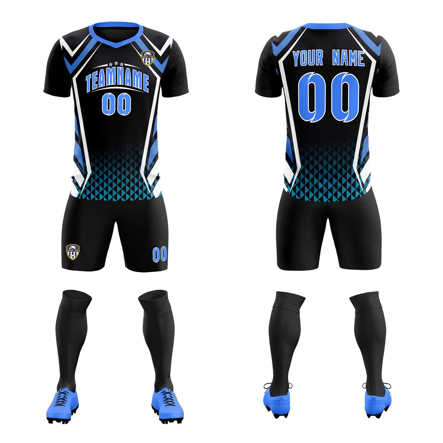 Custom Black Abstract Breathable Soccer Tops/Sets Jersey