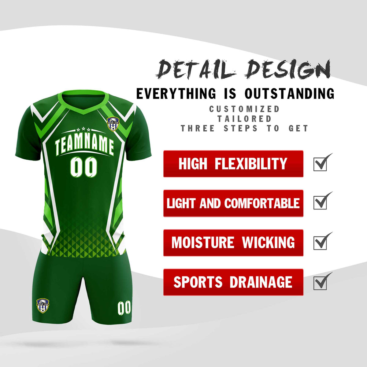 Custom Green Abstract Breathable Soccer Tops/Sets Jersey