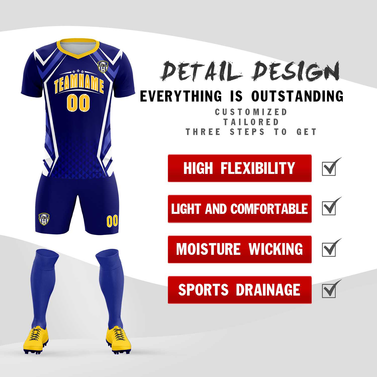 Custom Royal Abstract Breathable Soccer Tops/Sets Jersey