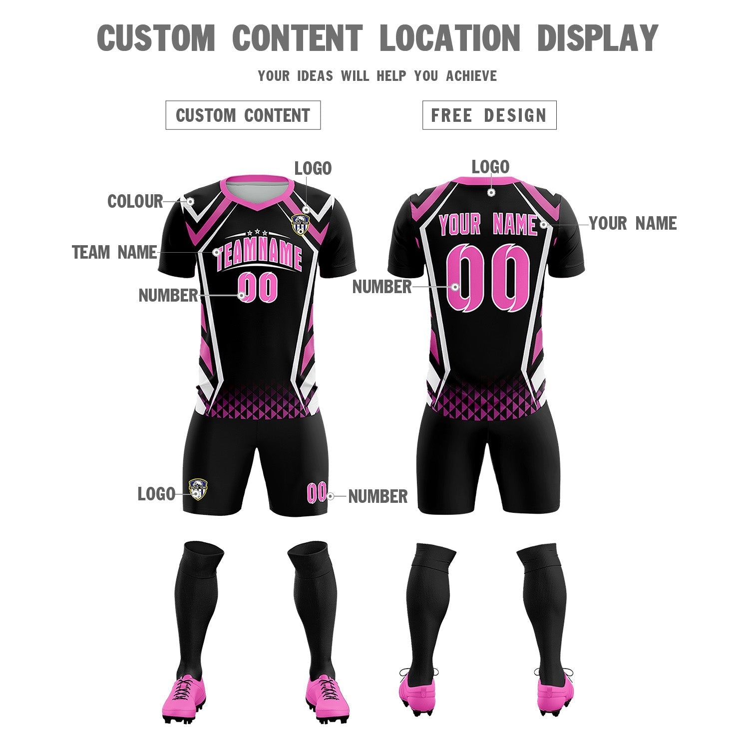 Custom Black Abstract Breathable Soccer Tops/Sets Jersey