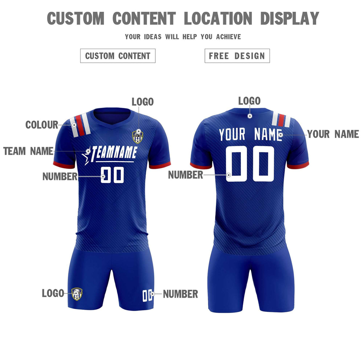 Custom Royal Striped Sportswear Soccer Tops/Sets Jersey For Adults