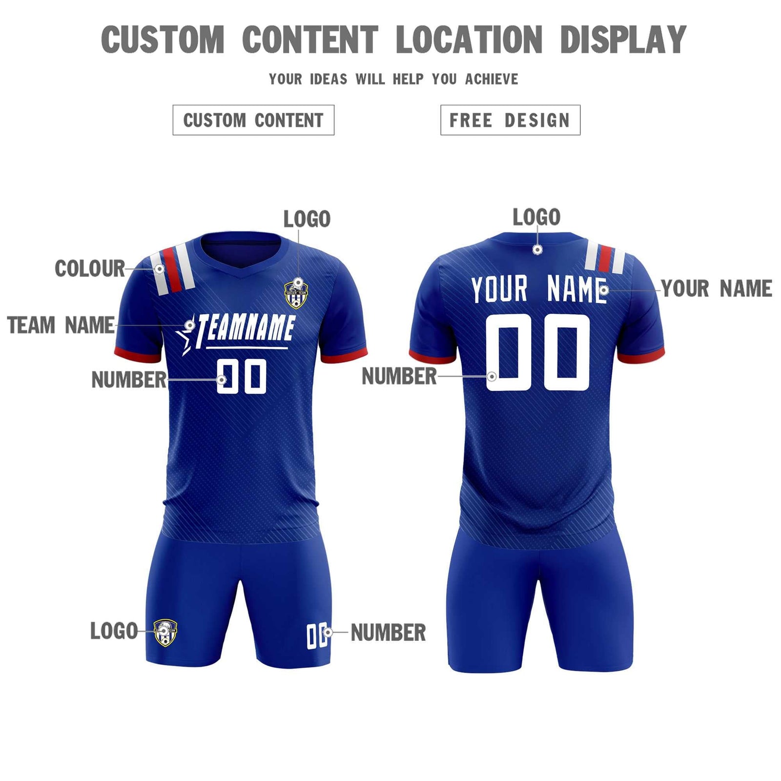 Custom Royal Striped Sportswear Soccer Tops/Sets Jersey For Adults
