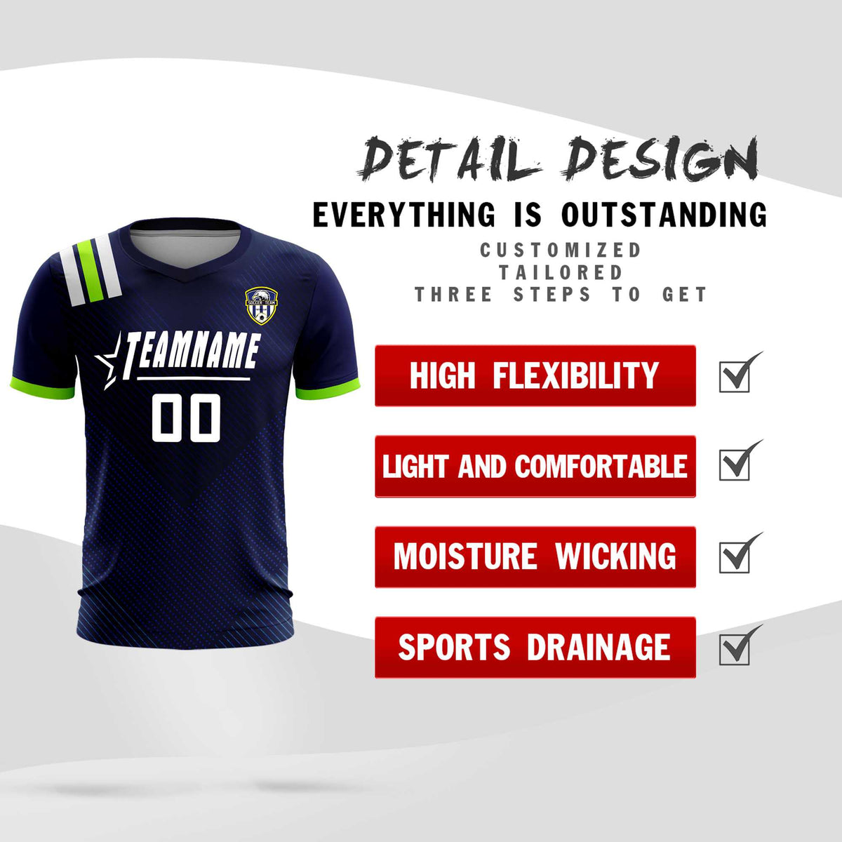 Custom Navy Striped Sportswear Soccer Tops/Sets Jersey For Adults