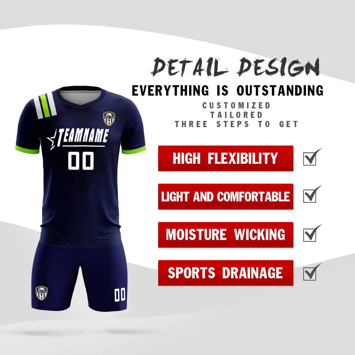 Custom Navy Striped Sportswear Soccer Tops/Sets Jersey For Adults