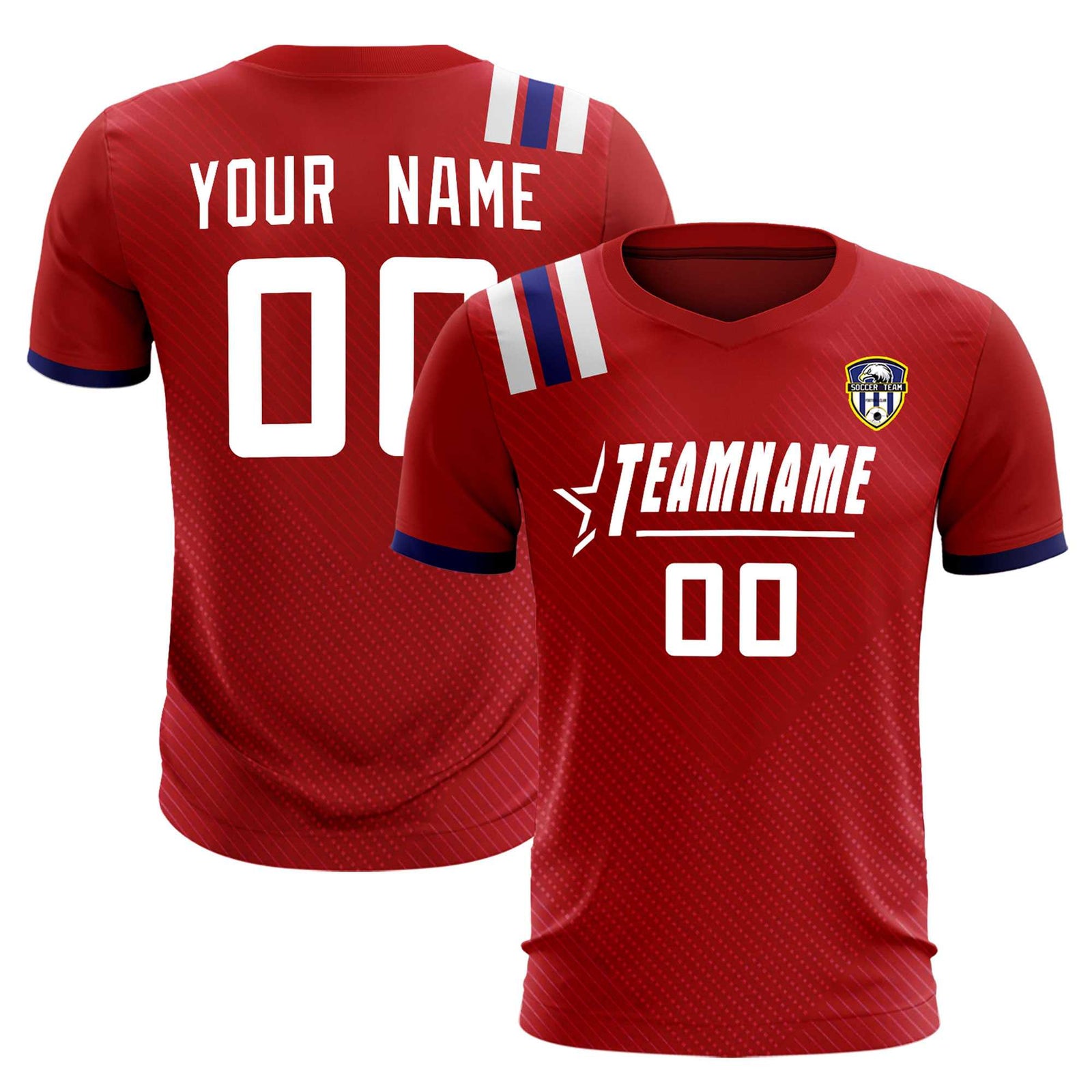Custom Red Striped Sportswear Soccer Tops/Sets Jersey For Adults