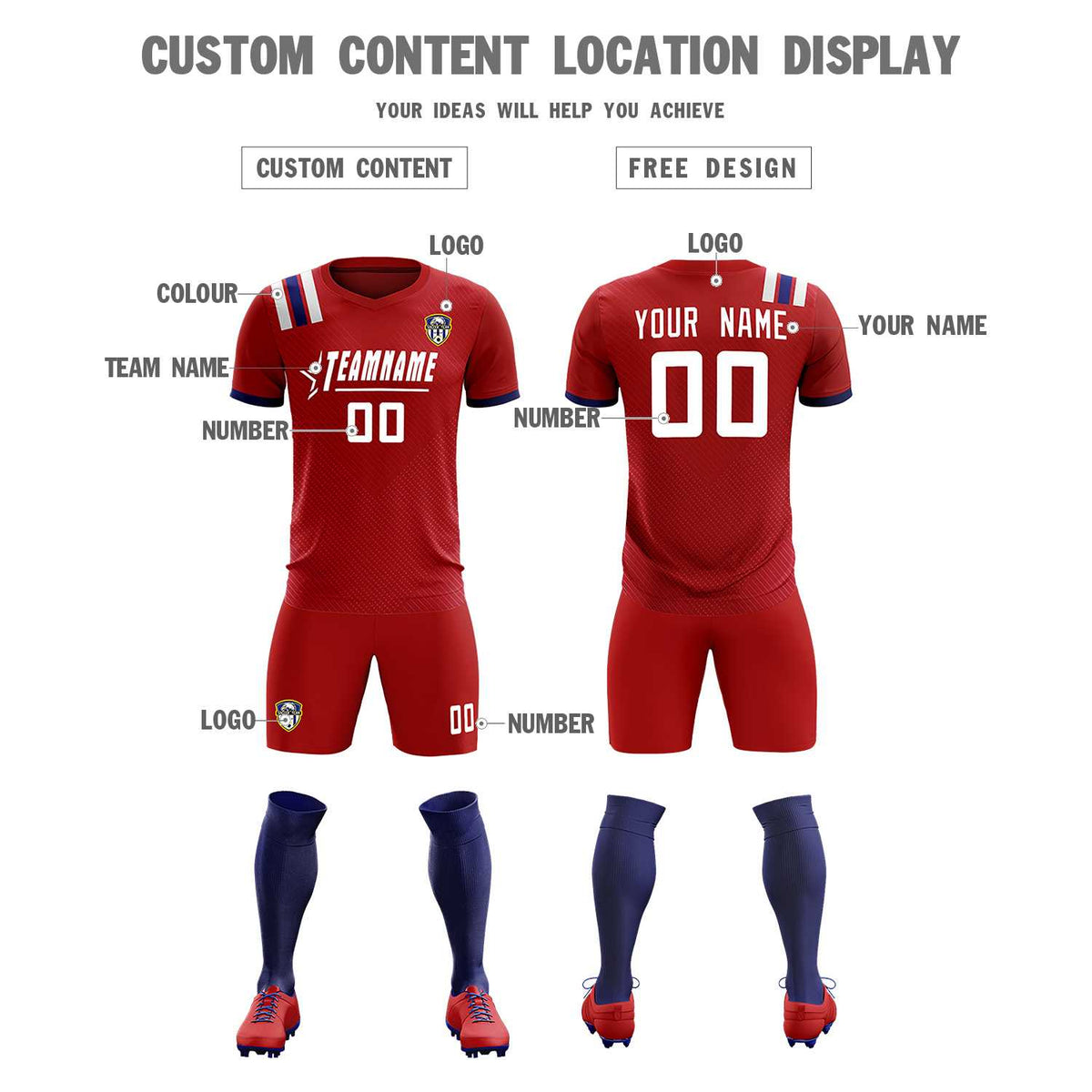 Custom Red Striped Sportswear Soccer Tops/Sets Jersey For Adults