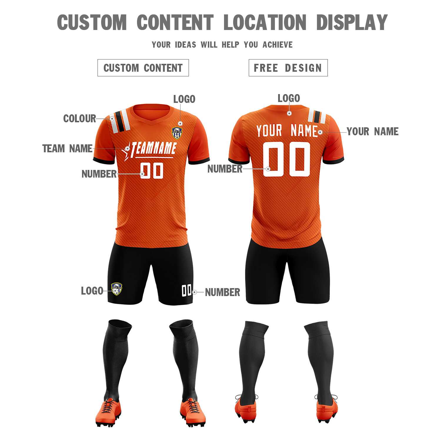 Custom Orange Striped Sportswear Soccer Tops/Sets Jersey For Adults