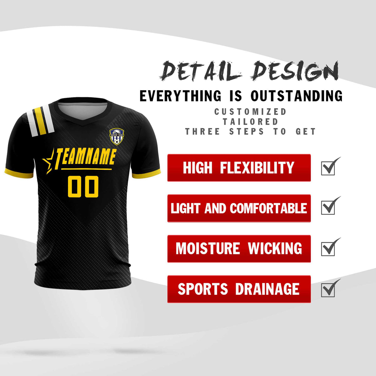 Custom Black Striped Sportswear Soccer Tops/Sets Jersey For Adults