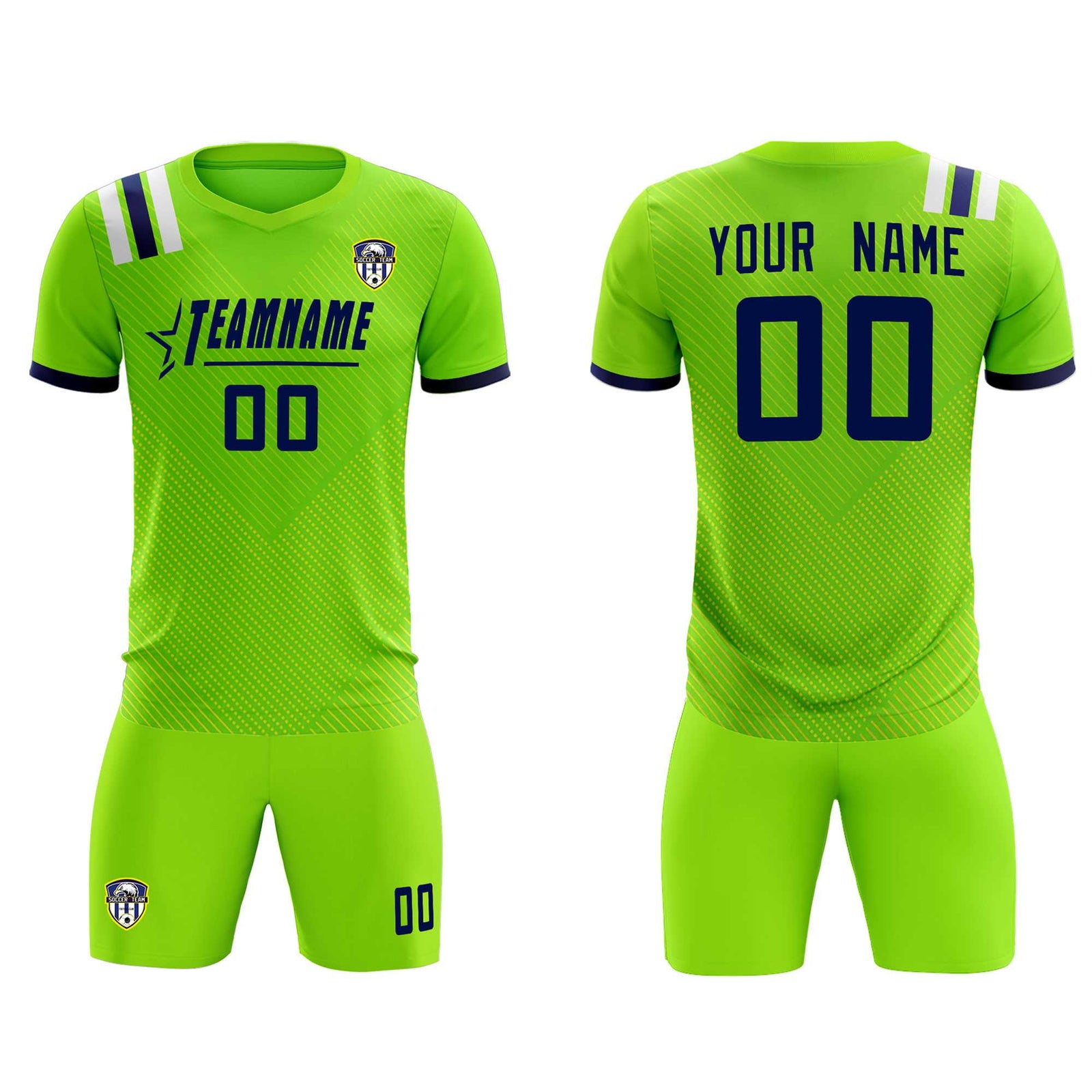 Custom Neon Green Striped Sportswear Soccer Tops/Sets Jersey For Adults