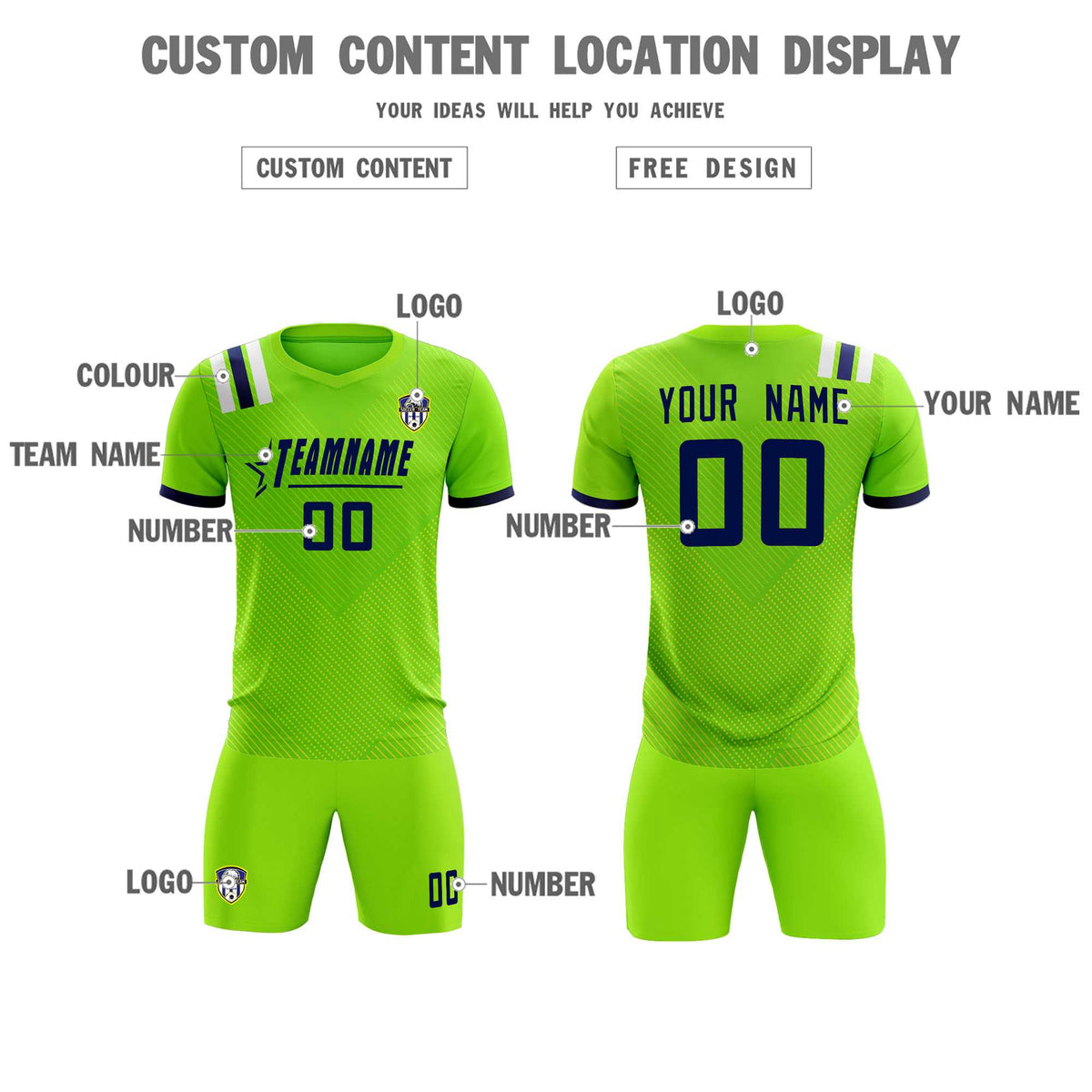Custom Neon Green Striped Sportswear Soccer Tops/Sets Jersey For Adults