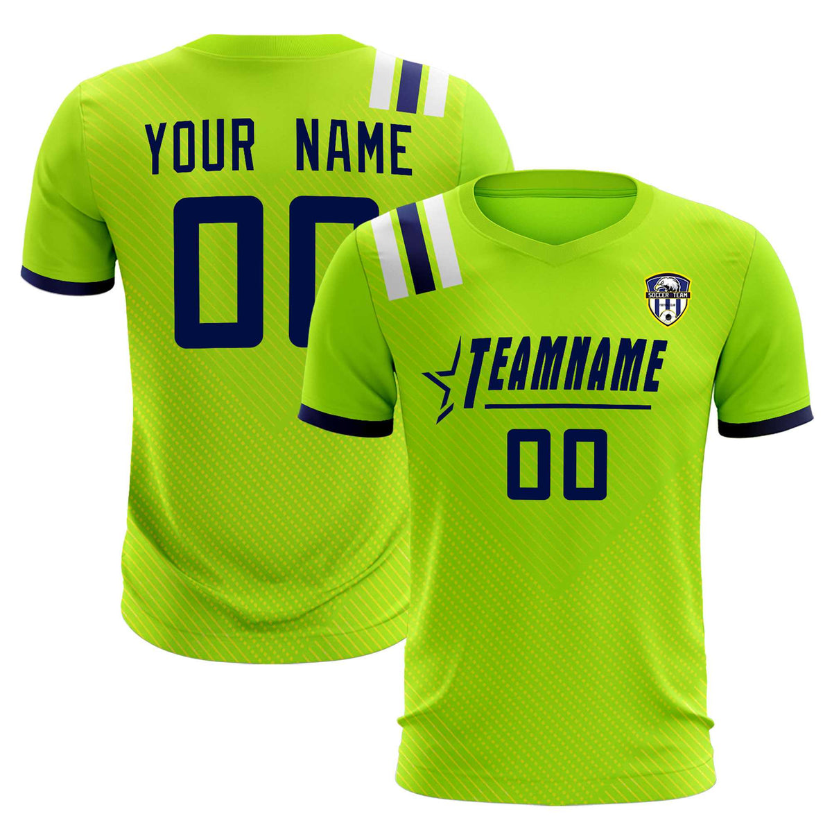 Custom Neon Green Striped Sportswear Soccer Tops/Sets Jersey For Adults