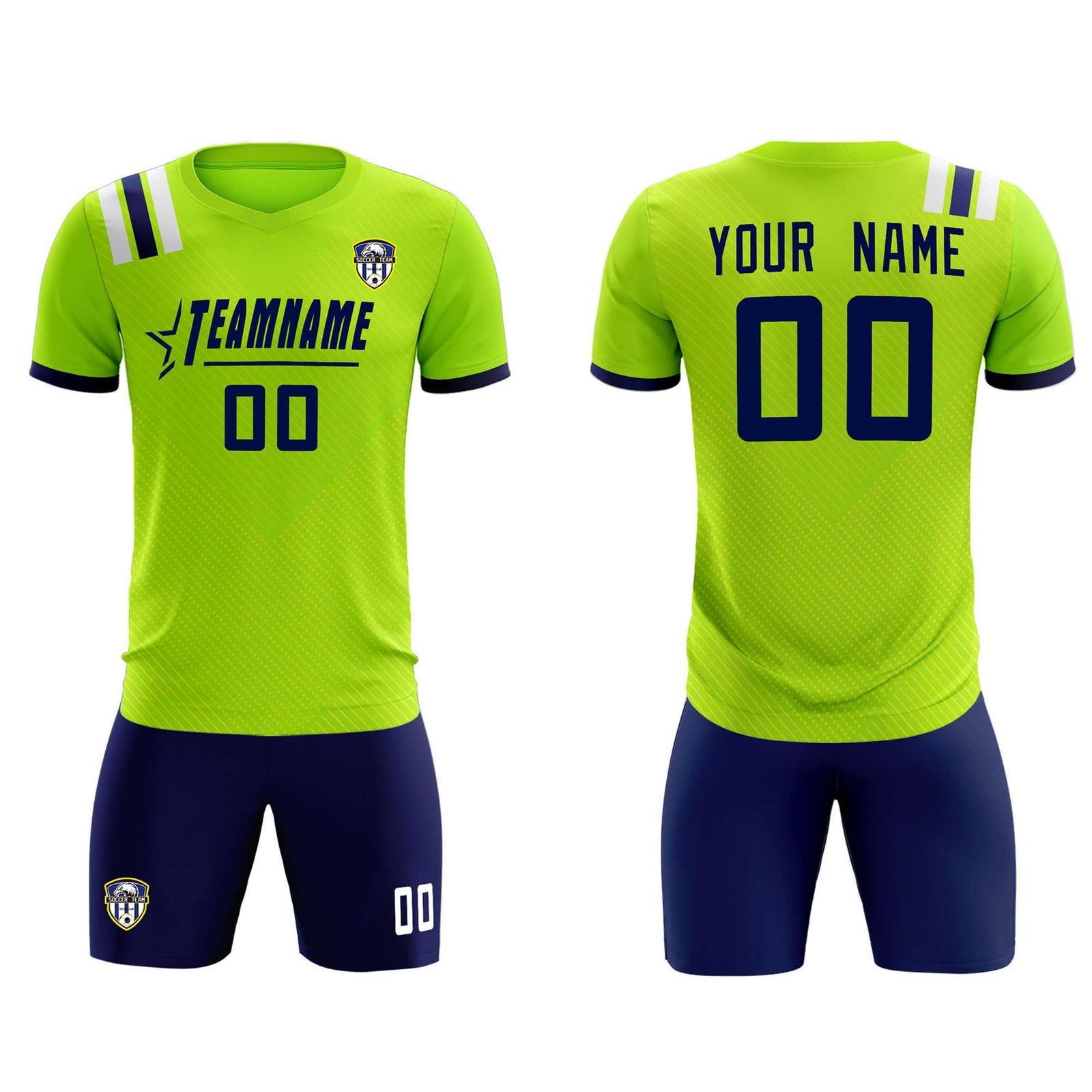 Custom Neon Green Striped Sportswear Soccer Tops/Sets Jersey For Adults