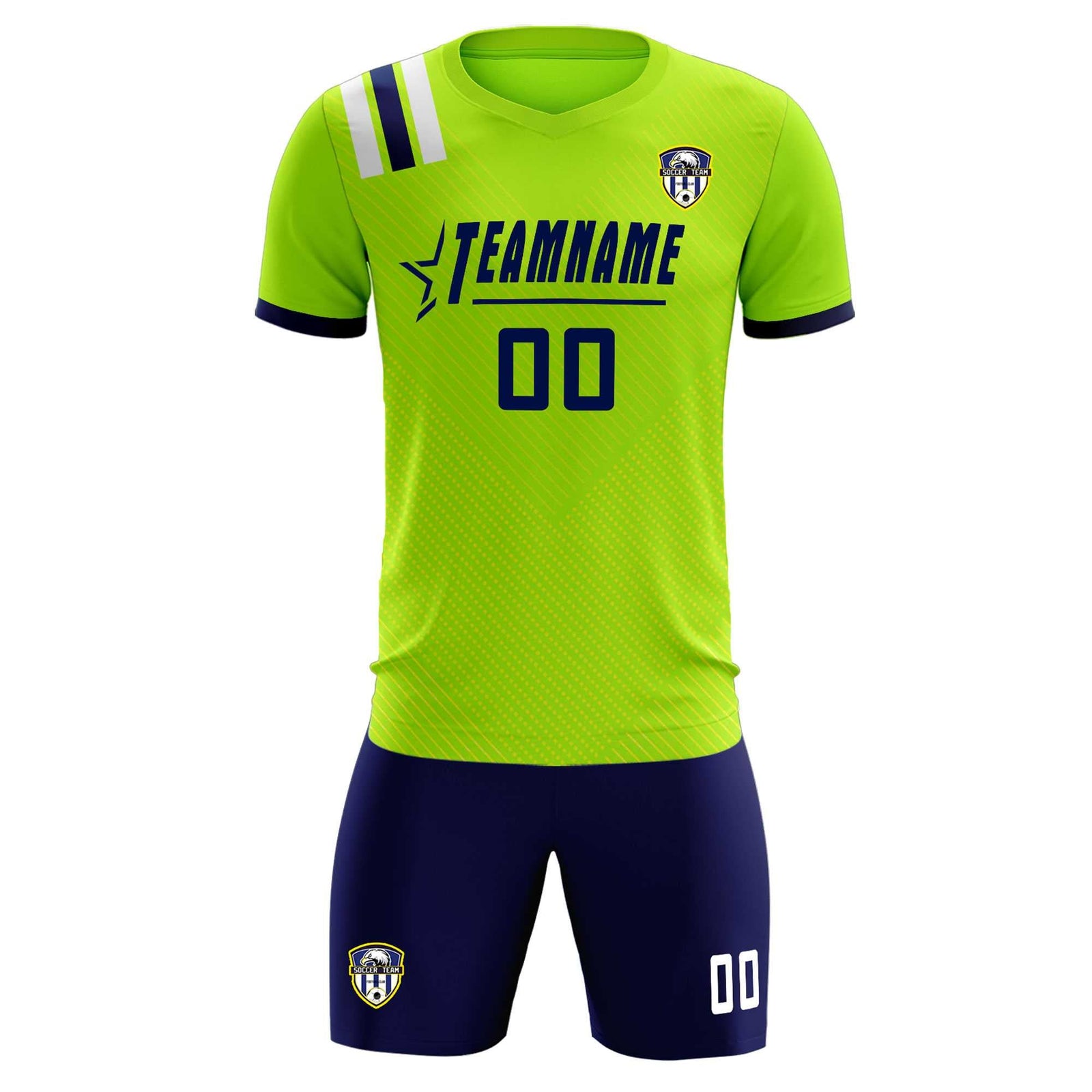 Custom Neon Green Striped Sportswear Soccer Tops/Sets Jersey For Adults