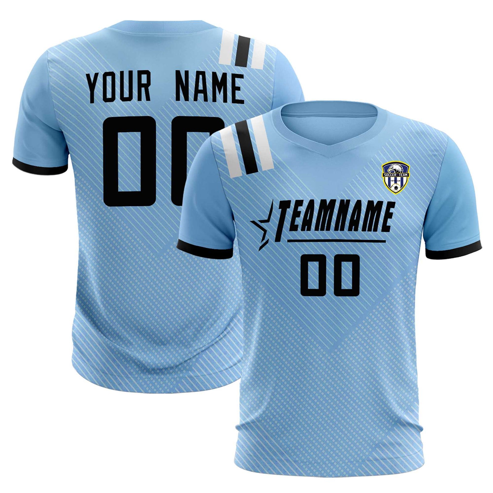 Custom Light Blue Striped Sportswear Soccer Tops/Sets Jersey For Adults