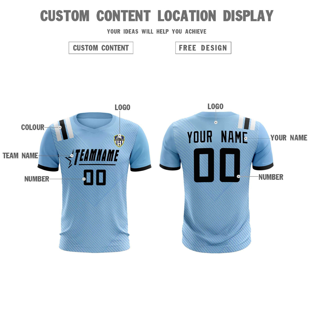 Custom Light Blue Striped Sportswear Soccer Tops/Sets Jersey For Adults