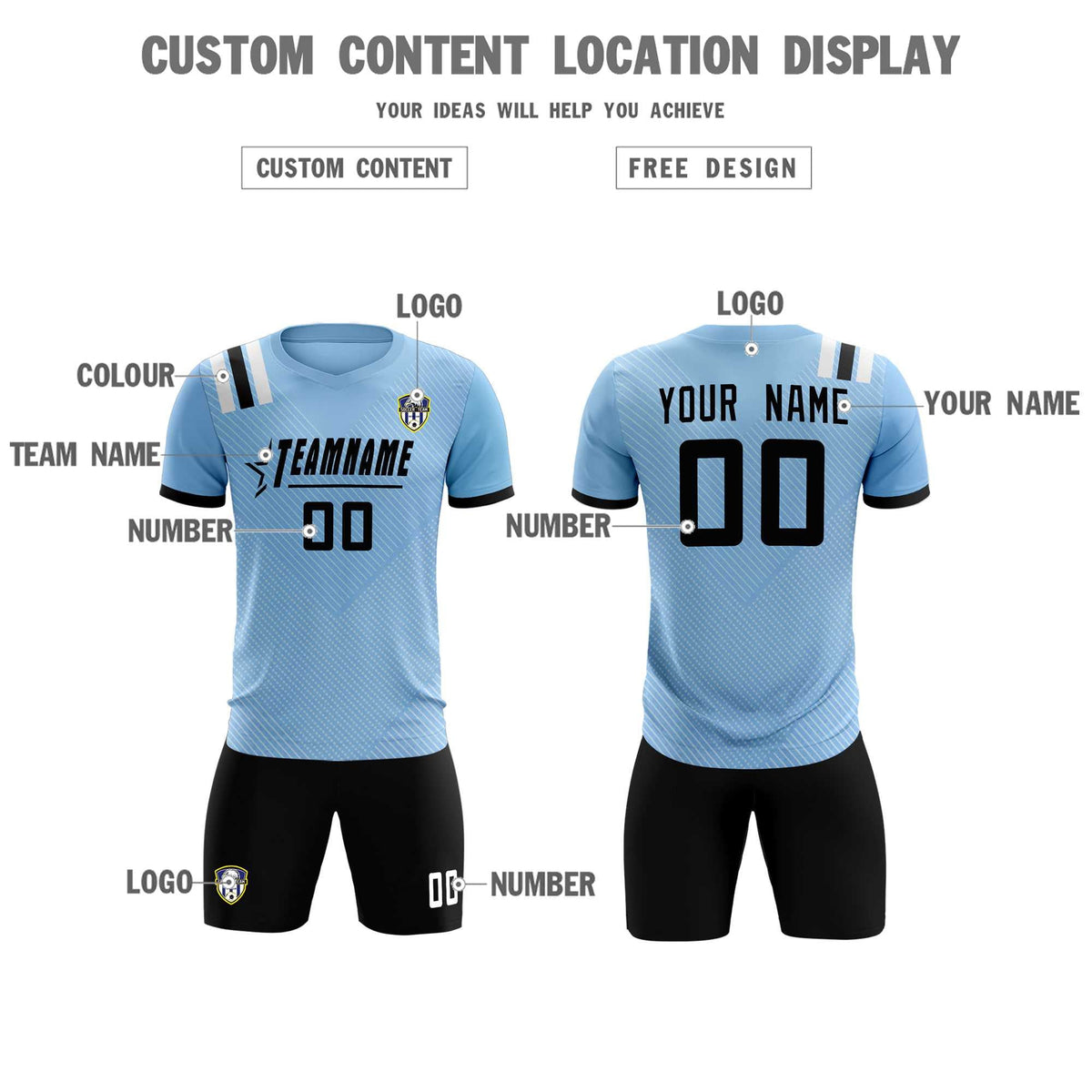 Custom Light Blue Striped Sportswear Soccer Tops/Sets Jersey For Adults