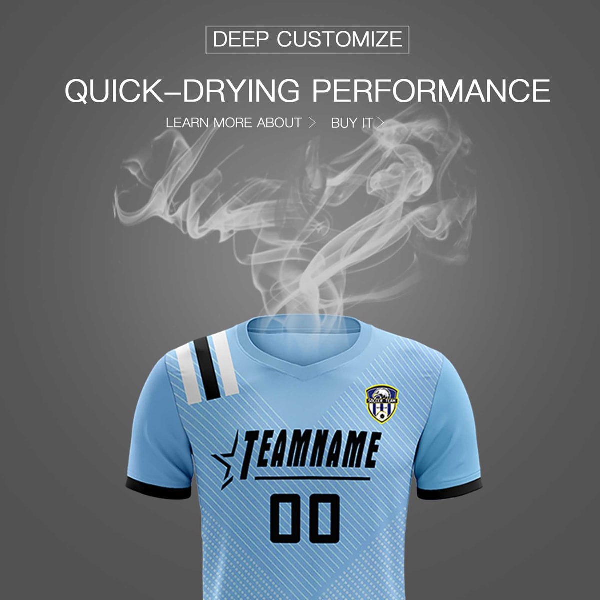 Custom Light Blue Striped Sportswear Soccer Tops/Sets Jersey For Adults