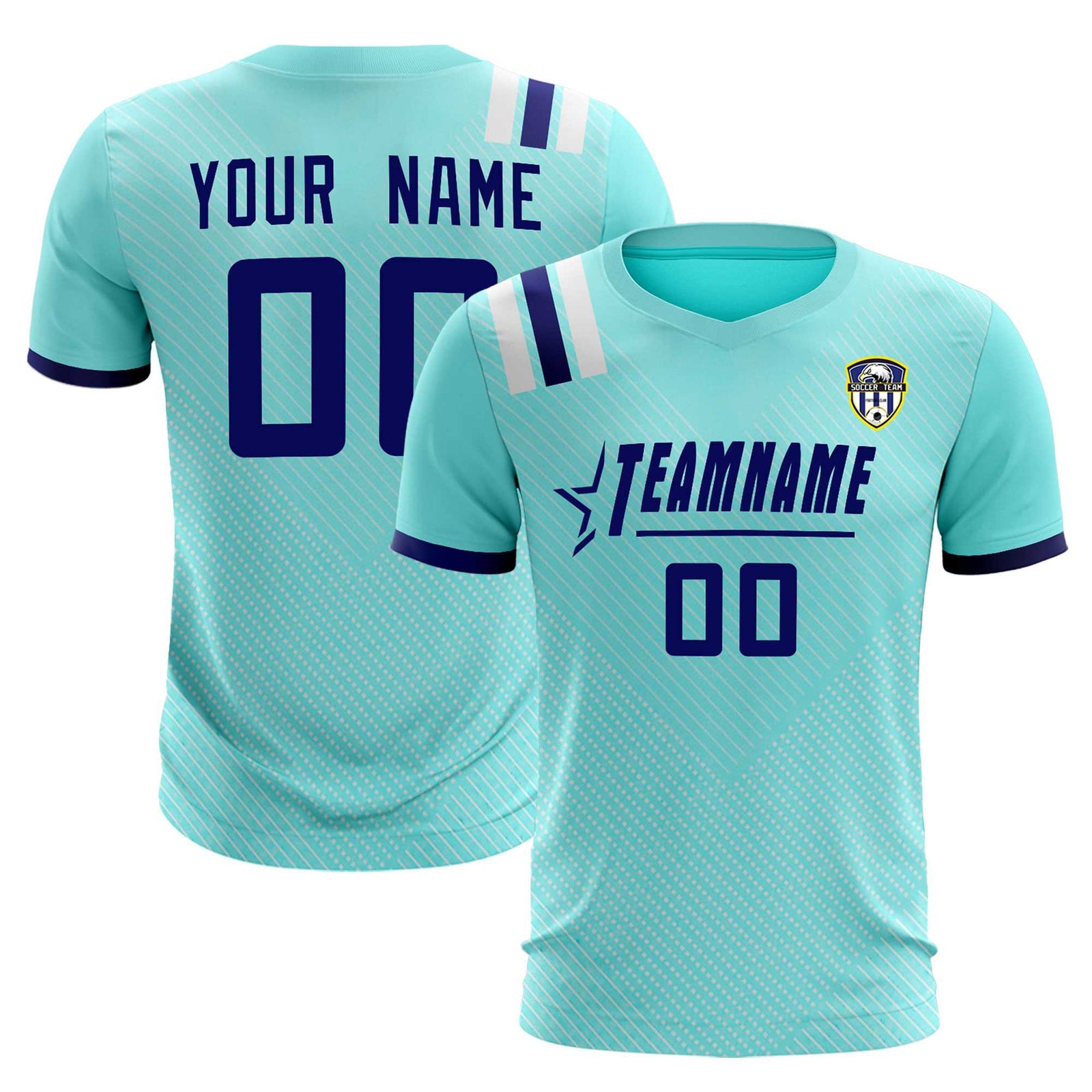 Custom Sky Blue Striped Sportswear Soccer Tops/Sets Jersey For Adults