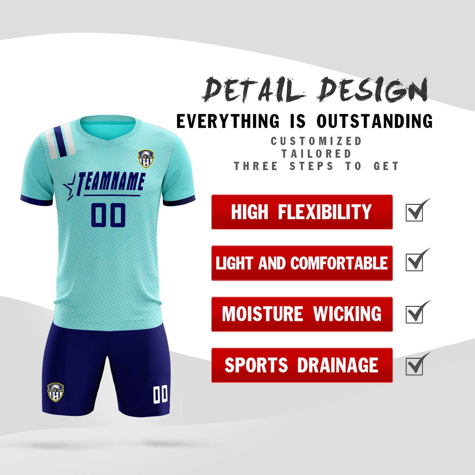 Custom Sky Blue Striped Sportswear Soccer Tops/Sets Jersey For Adults
