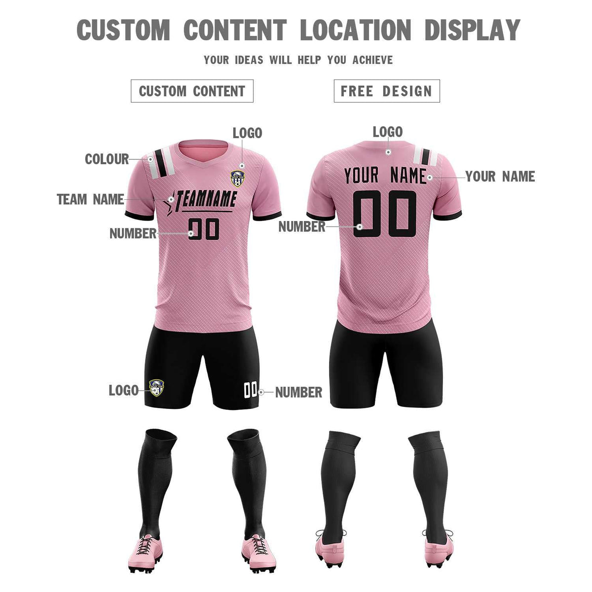 Custom Pink Striped Sportswear Soccer Tops/Sets Jersey For Adults
