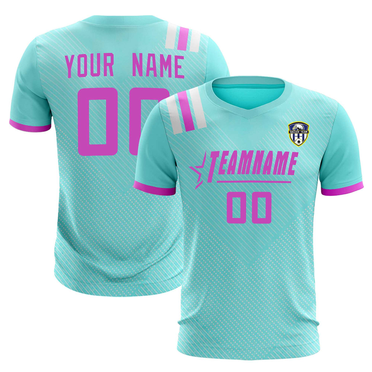 Custom Light Blue Striped Sportswear Soccer Tops/Sets Jersey For Adults