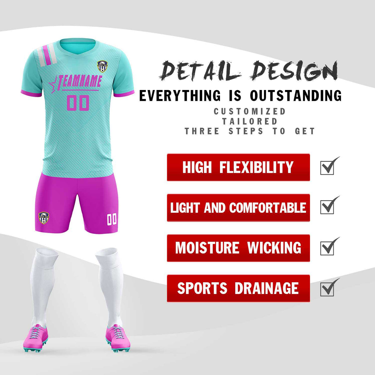 Custom Light Blue Striped Sportswear Soccer Tops/Sets Jersey For Adults