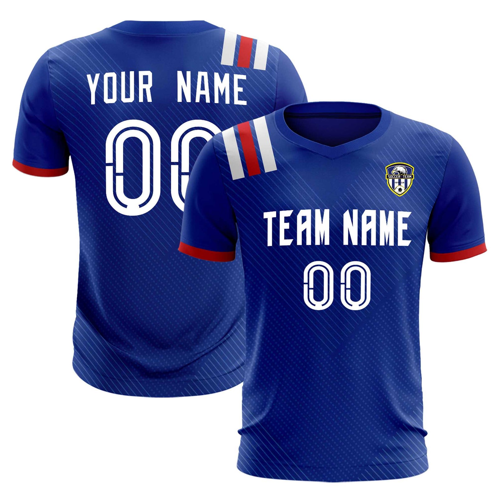 Custom Royal Striped Sportswear Soccer Tops/Sets Jersey For Adults