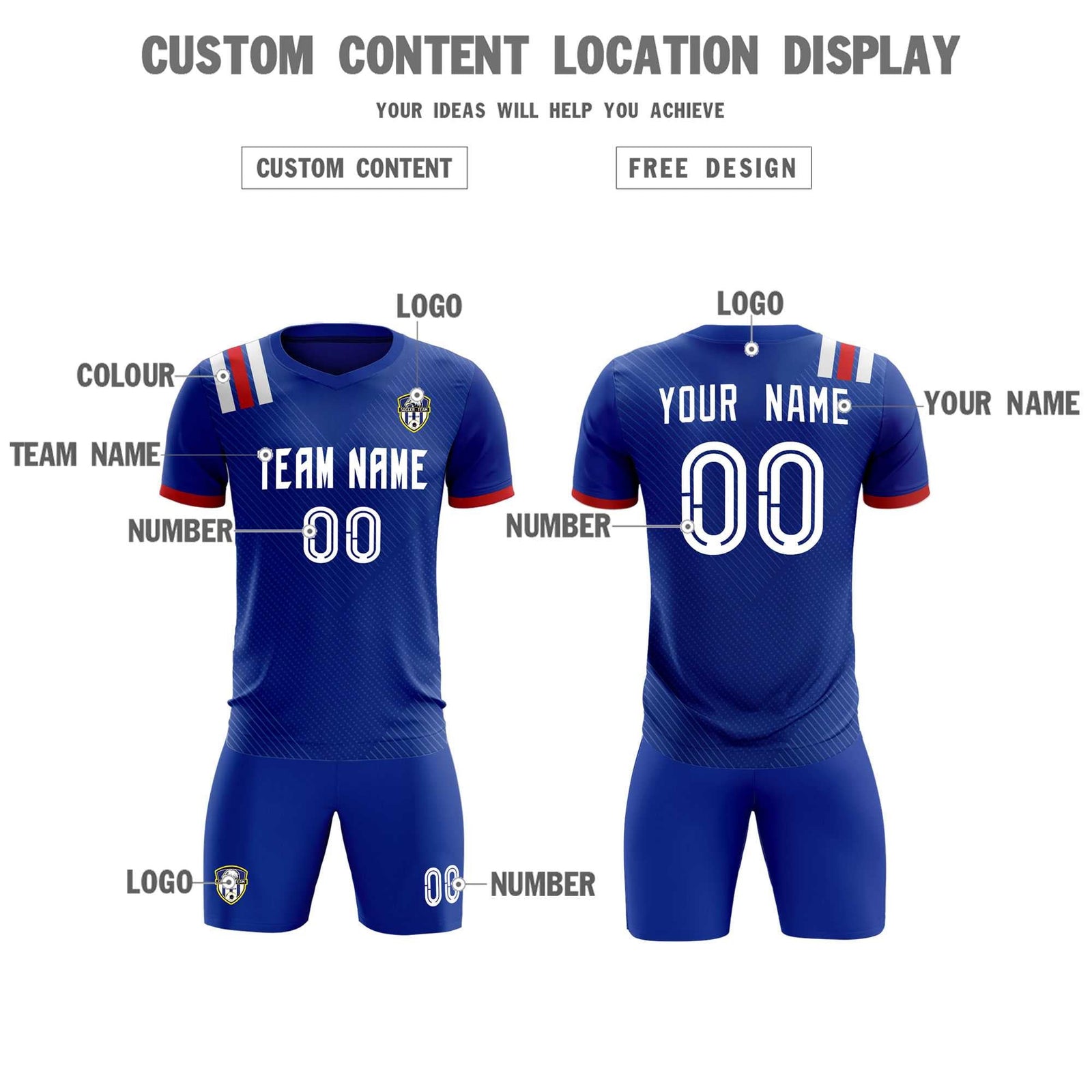 Custom Royal Striped Sportswear Soccer Tops/Sets Jersey For Adults
