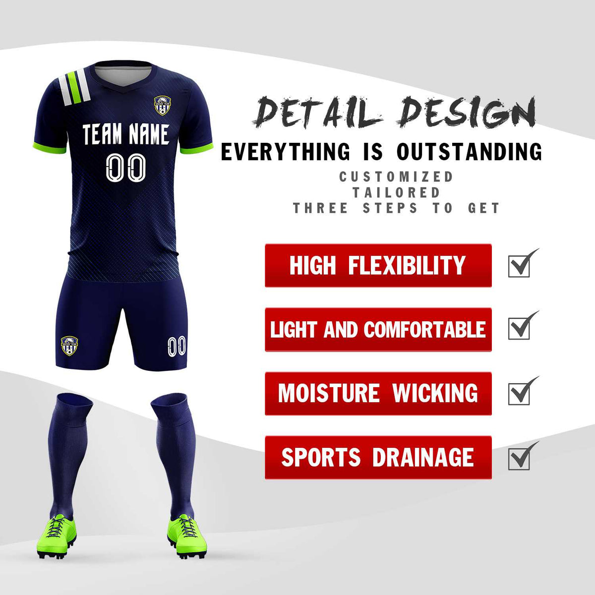 Custom Navy Striped Sportswear Soccer Tops/Sets Jersey For Adults