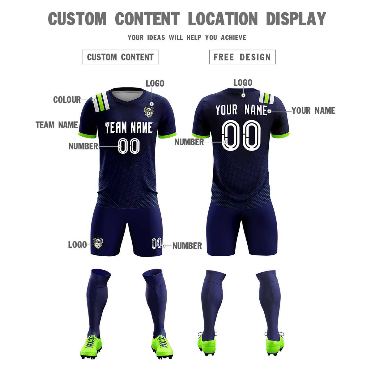 Custom Navy Striped Sportswear Soccer Tops/Sets Jersey For Adults