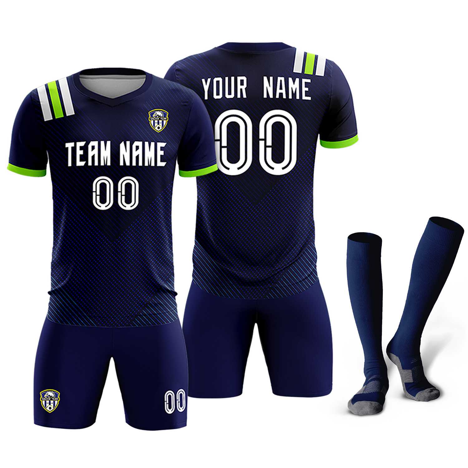 Custom Navy Striped Sportswear Soccer Tops/Sets Jersey For Adults