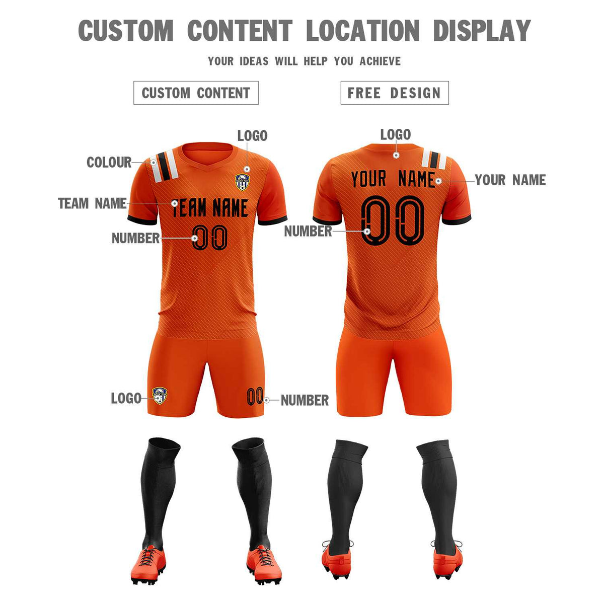 Custom Orange Striped Sportswear Soccer Tops/Sets Jersey For Adults