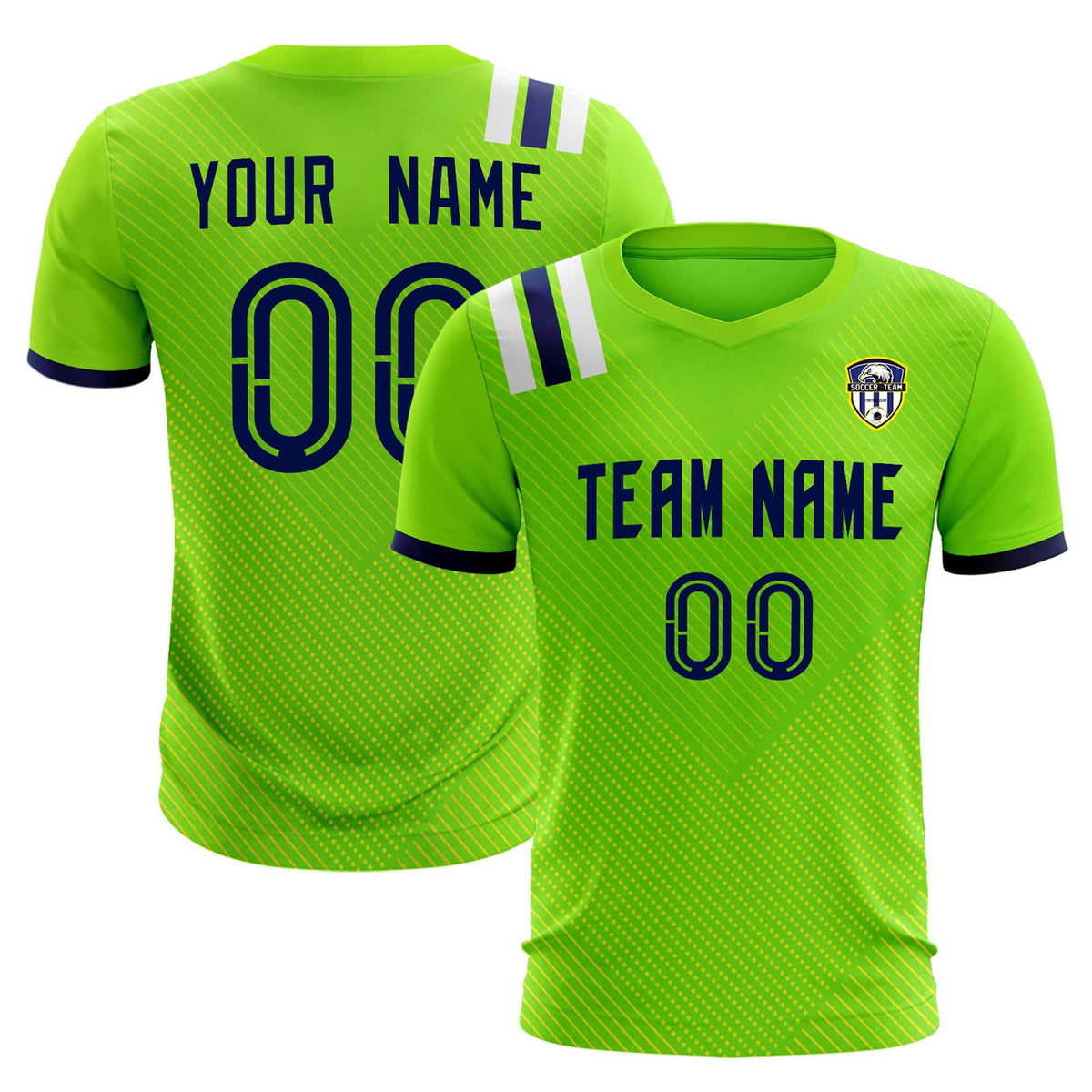 Custom Neon Green Striped Sportswear Soccer Tops/Sets Jersey For Adults