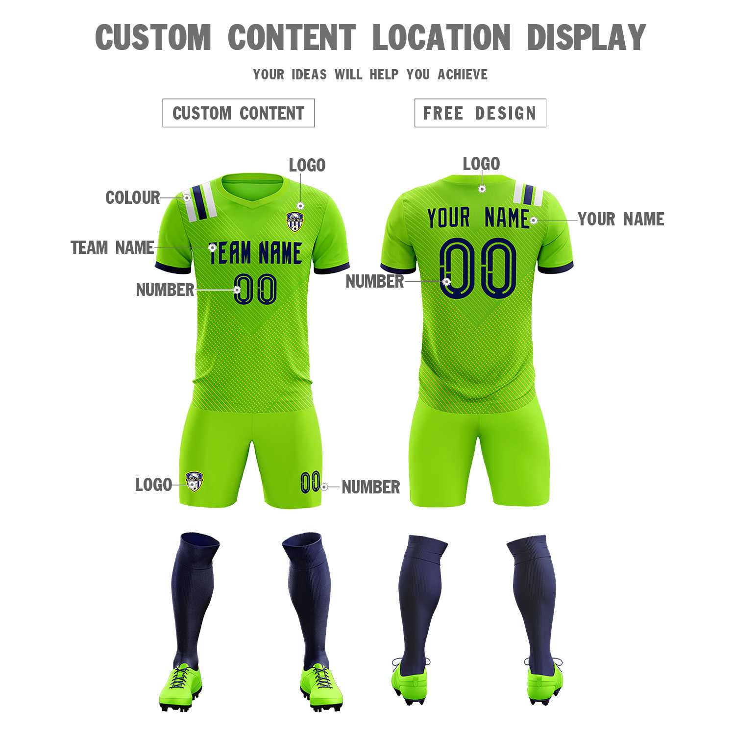 Custom Neon Green Striped Sportswear Soccer Tops/Sets Jersey For Adults