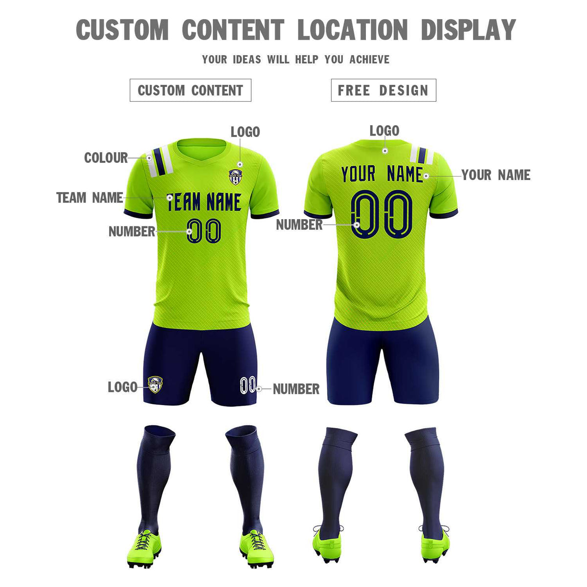 Custom Neon Green Striped Sportswear Soccer Tops/Sets Jersey For Adults