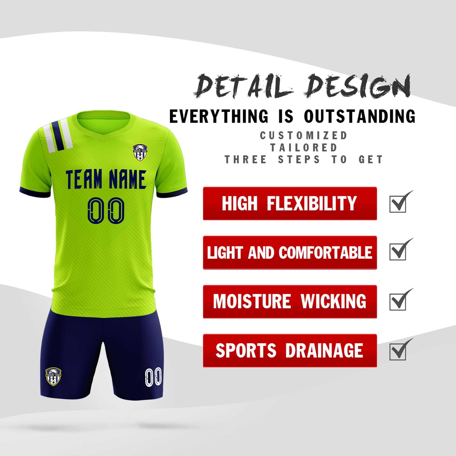 Custom Neon Green Striped Sportswear Soccer Tops/Sets Jersey For Adults