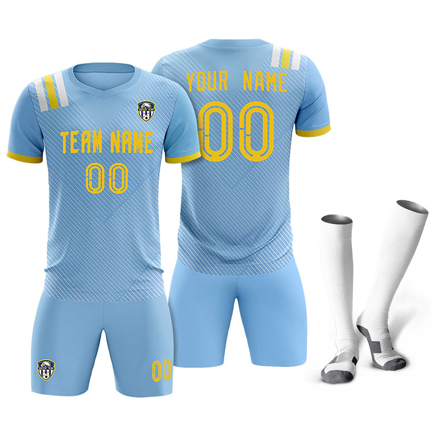 Custom Light Blue Striped Sportswear Soccer Tops/Sets Jersey For Adults