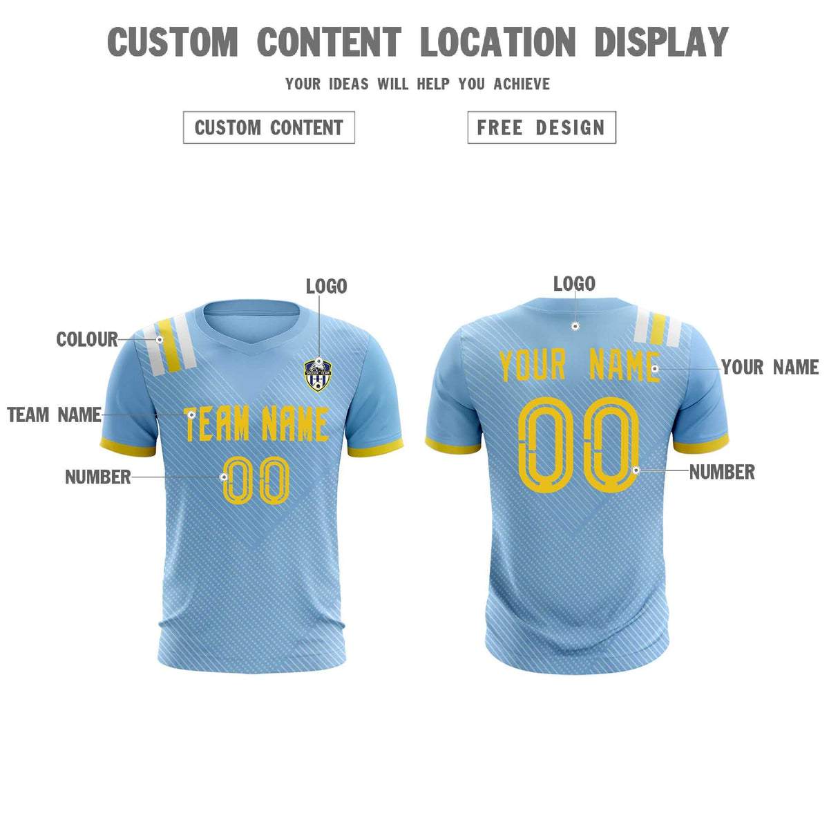 Custom Light Blue Striped Sportswear Soccer Tops/Sets Jersey For Adults