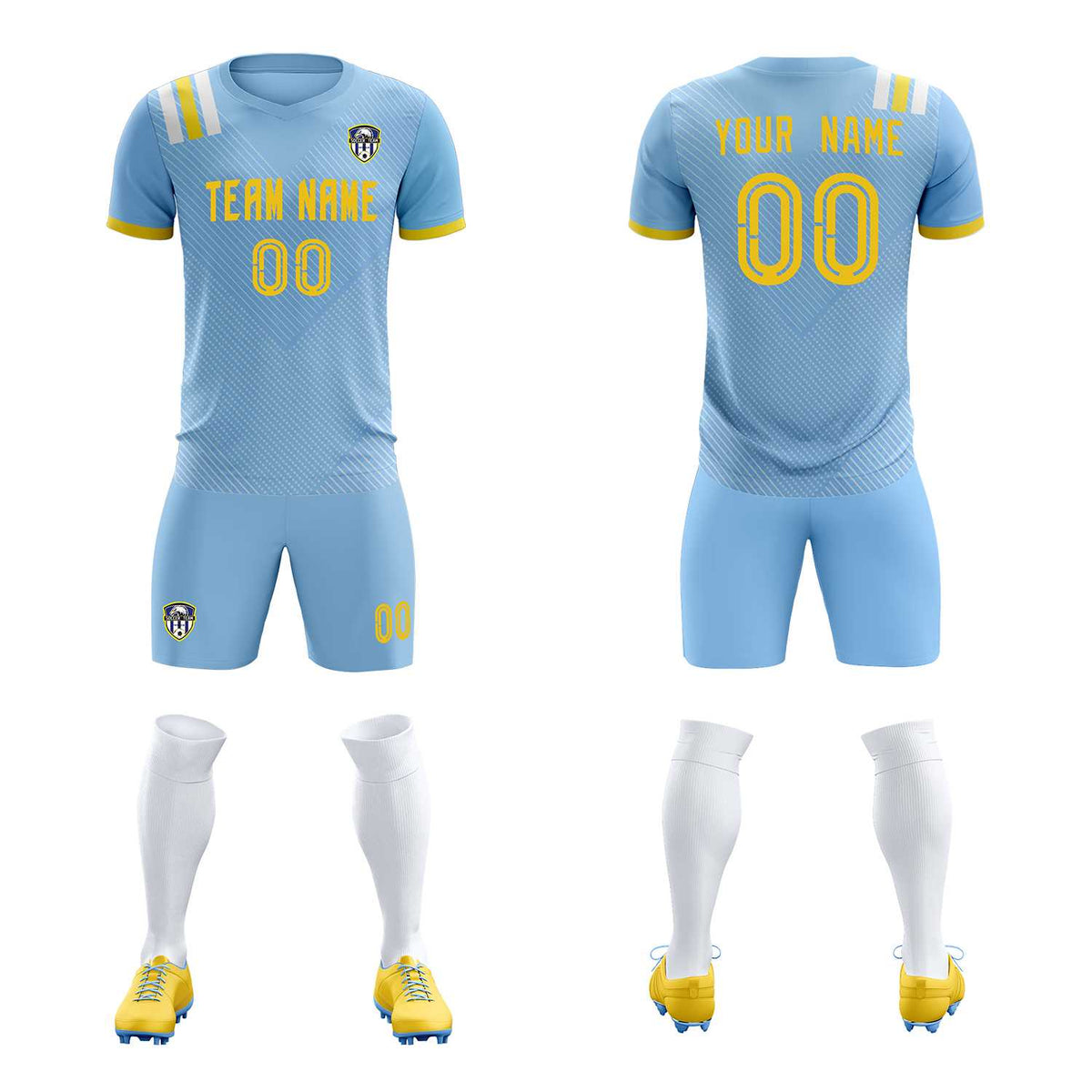 Custom Light Blue Striped Sportswear Soccer Tops/Sets Jersey For Adults