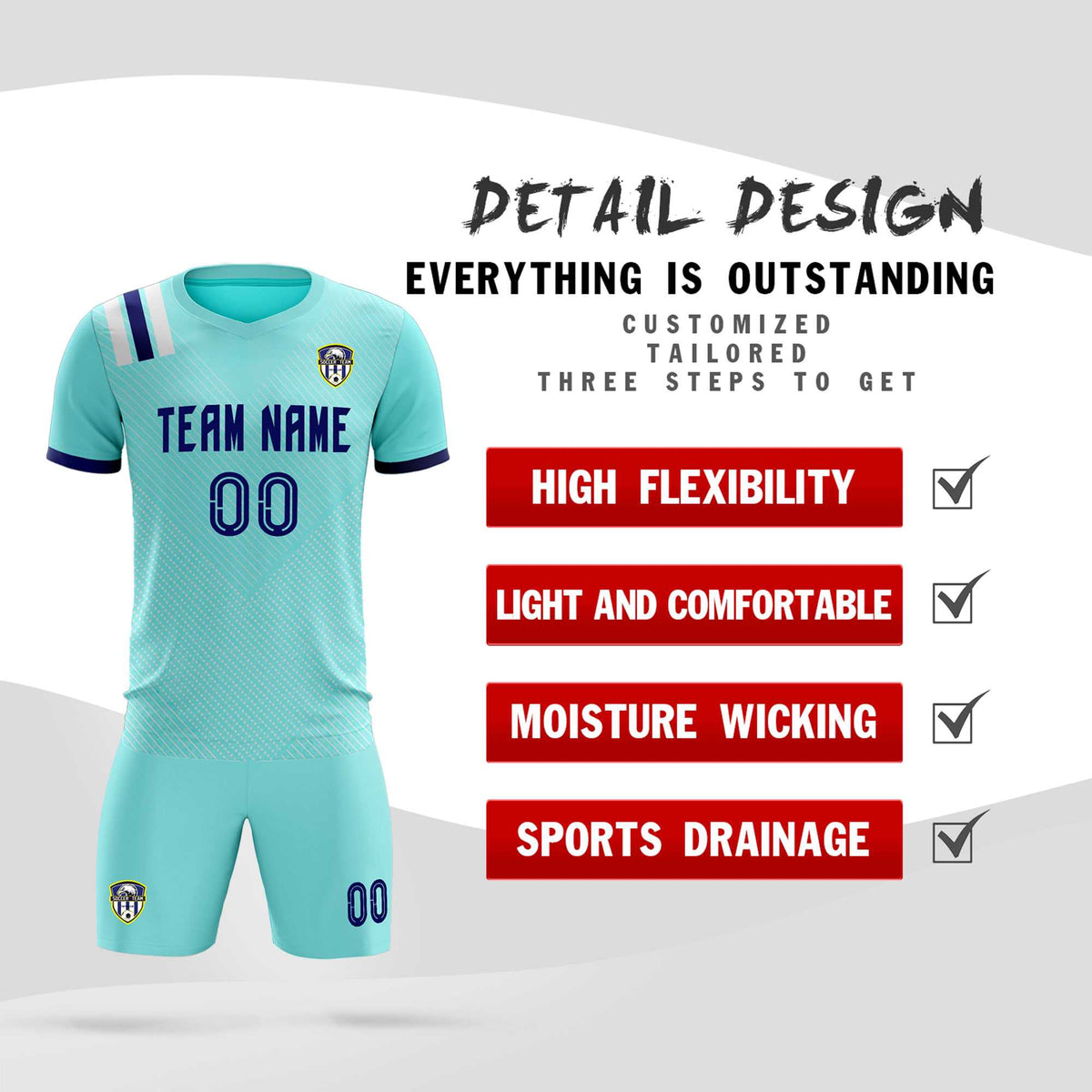 Custom Sky Blue Striped Sportswear Soccer Tops/Sets Jersey For Adults