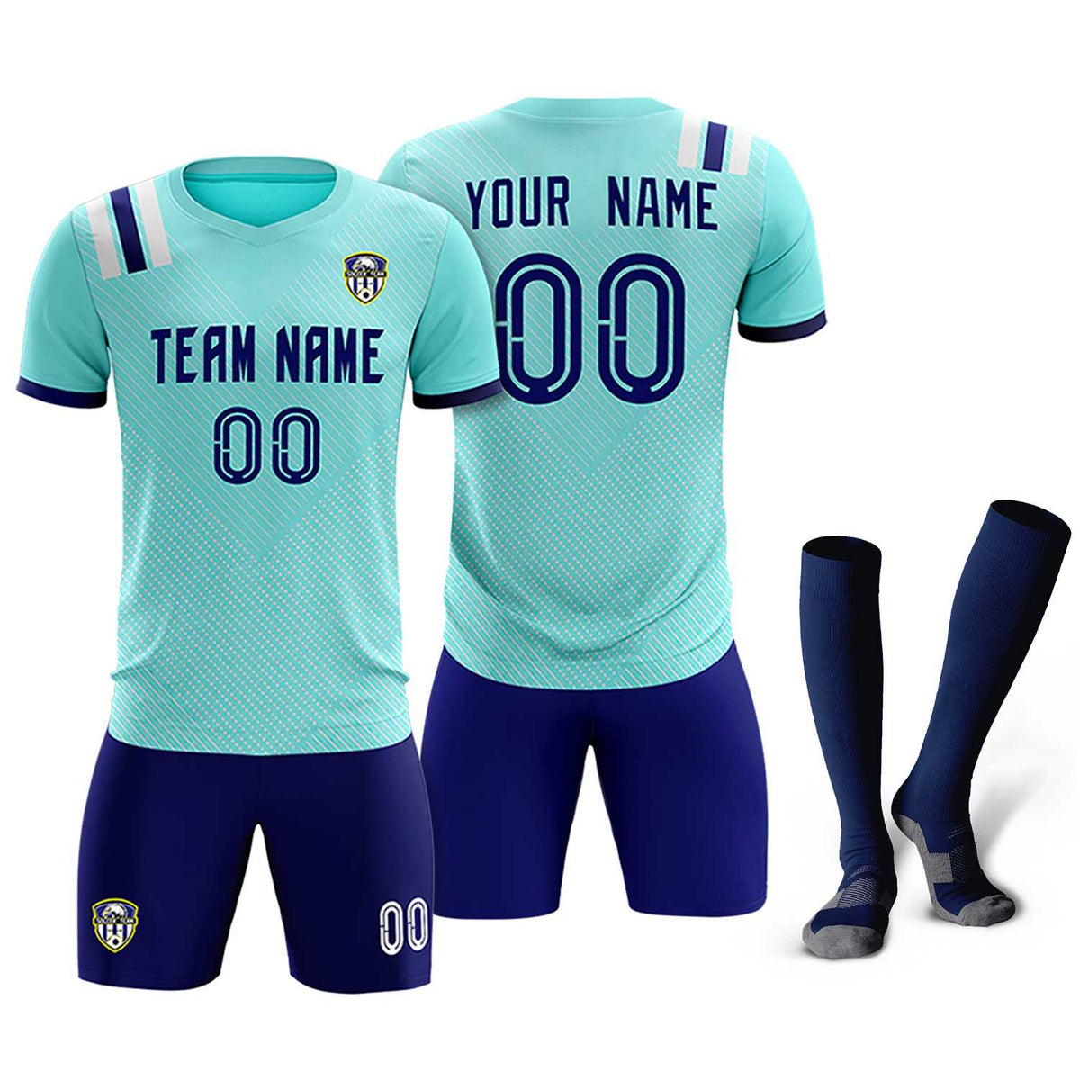 Custom Sky Blue Striped Sportswear Soccer Tops/Sets Jersey For Adults
