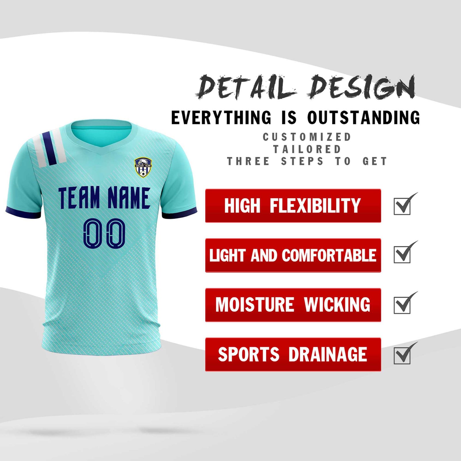 Custom Sky Blue Striped Sportswear Soccer Tops/Sets Jersey For Adults