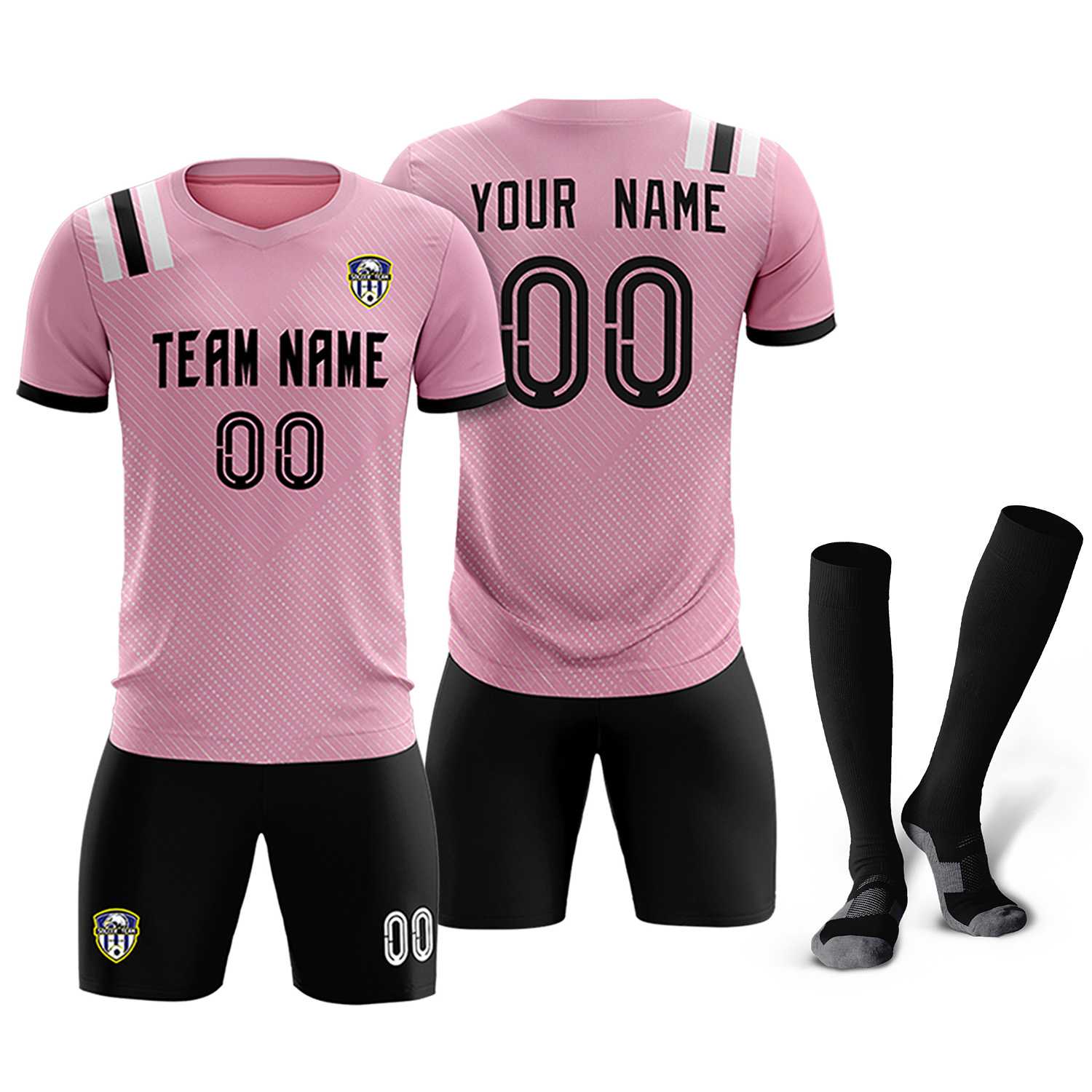 Custom Pink Striped Sportswear Soccer Tops/Sets Jersey For Adults