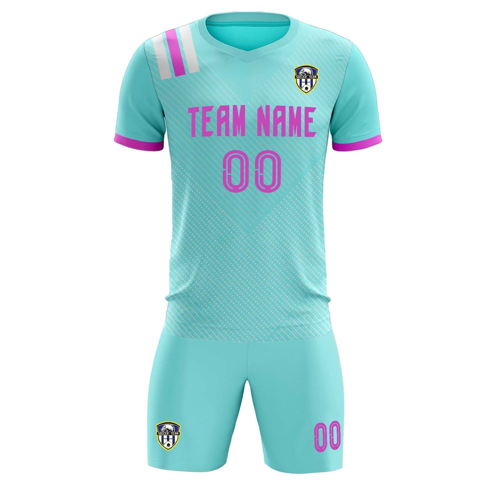 Custom Light Blue Striped Sportswear Soccer Tops/Sets Jersey For Adults