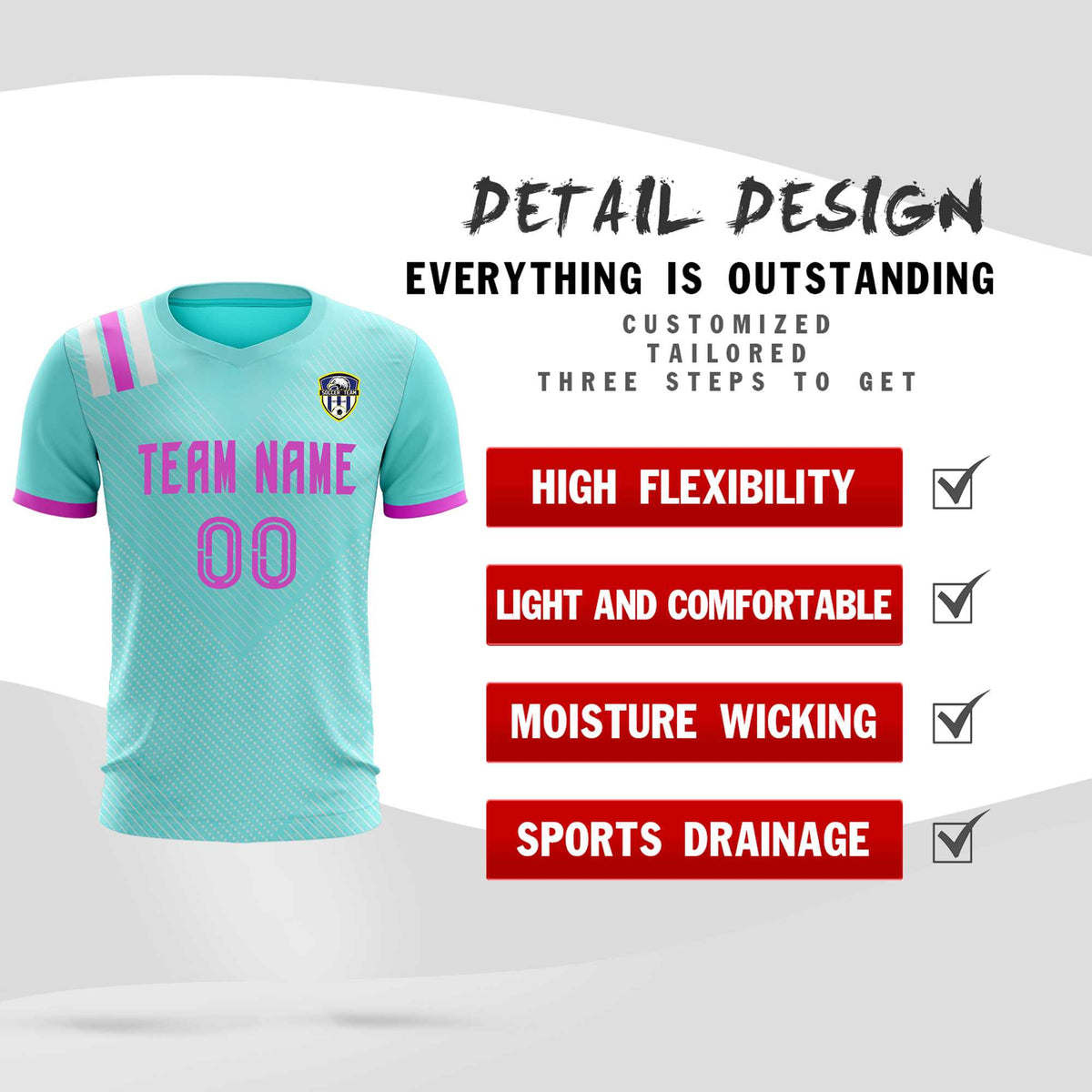 Custom Light Blue Striped Sportswear Soccer Tops/Sets Jersey For Adults