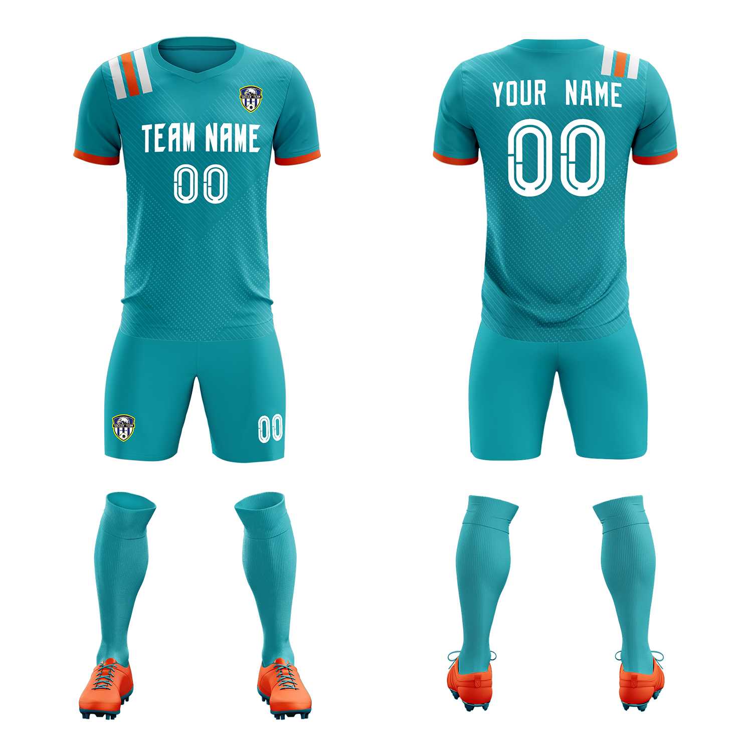 Custom Aqua Striped Sportswear Soccer Tops/Sets Jersey For Adults